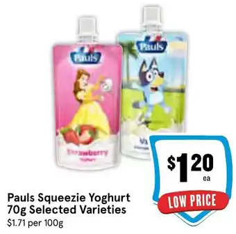 IGA Pauls Squeezie Yoghurt 70g Selected Varieties offer