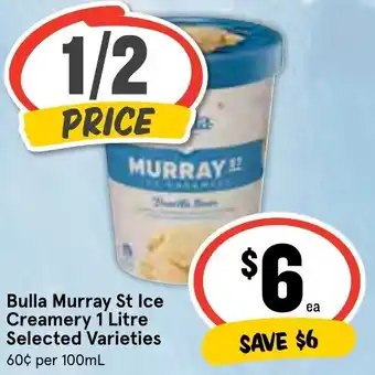 IGA Bulla Murray St Ice Creamery 1 Litre Selected Varieties offer