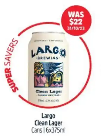 BWS Largo Clean Lager Cans|6x375ml offer