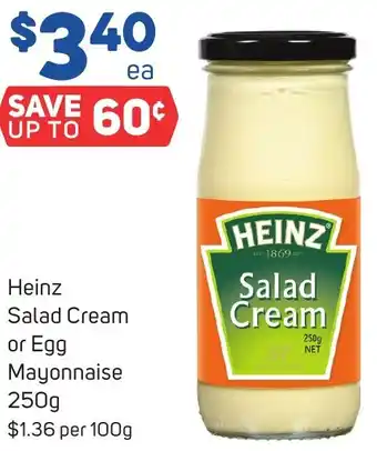 Foodland Heinz Salad Cream or Egg Mayonnaise 250g offer