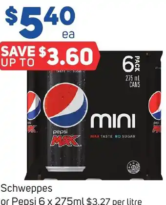 Foodland Schweppes or Pepsi 6 x 275ml offer