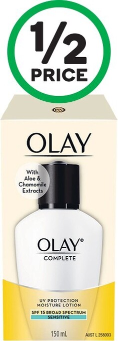 Woolworths Olay Complete Moisturiser Lotion UV Protection Sensitive SPF15 150ml^ offer
