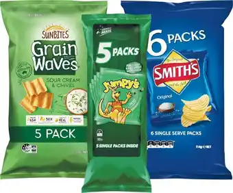 Woolworths Jumpyu2019s, Grain Waves or Smithu2019s Chips Pk 5-6 offer