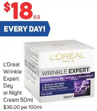 Foodland L'Oreal Wrinkle Expert Day or Night Cream 50ml offer