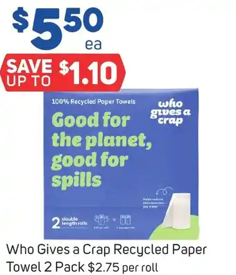 Foodland Who Gives a Crap Recycled Paper Towel 2 Pack offer