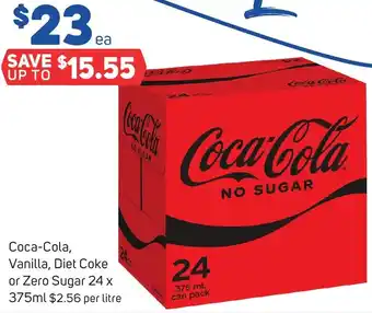 Foodland Coca-Cola, Vanilla, Diet Coke or Zero Sugar 24 x 375ml offer