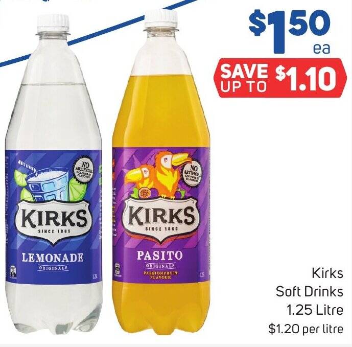 KIRKS Soft Drinks 1.25 Litre offer at Foodland