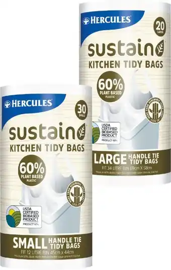 Woolworths Hercules Sustain 60% Plant Based Kitchen Tidy Bags Pk 20-30 offer