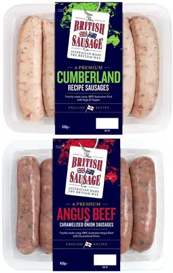 Coles British sausages co sausages 450g-500g offer