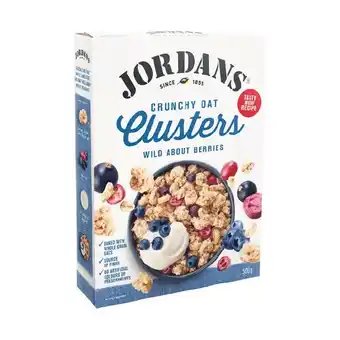 Woolworths Jordans muesli, clusters or granola 500-750g or dorset granola 450g offer