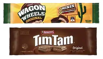 Coles Arnott's tim tam or wagon wheel biscuits 165g-200g offer