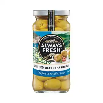 Woolworths Always fresh olives stuffed anchovy 235g offer