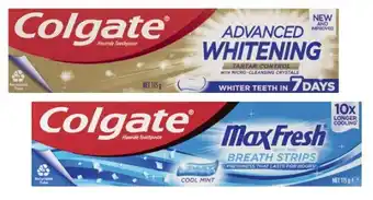 Coles Colgate advanced tartar & whitening or max fresh toothpaste 115g offer
