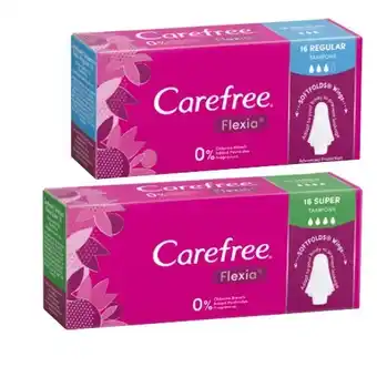 Coles Carefree flexia tampons regular or super 16 pack offer
