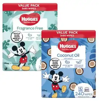 Coles Huggies baby wipes coconut oil or fragrance free 240 pack or water wipes 216 pack offer