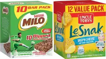 Coles Uncle Tobys Le Snak Value Pack 264g or Nestlé Milo Value Pack 270g offer