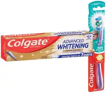 IGA Colgate advanced whitening or maxfresh toothpaste 115g, toothbrush 1 pack or total dental floss 50m offer
