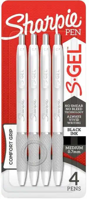BIG W Sharpie 4-pack s-gel retractable gel white pens 0.7mm - black offer