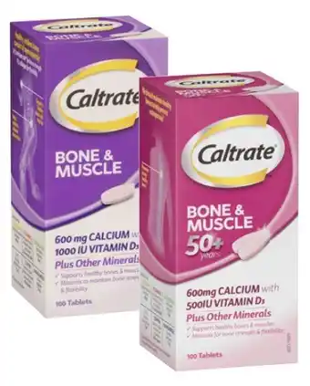 Coles Caltrate bone & muscle health or bone & muscle health 50+ 100 pack offer