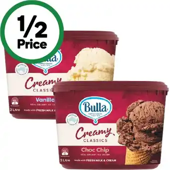 Woolworths Bulla creamy classics 2 litre – from the freezer offer