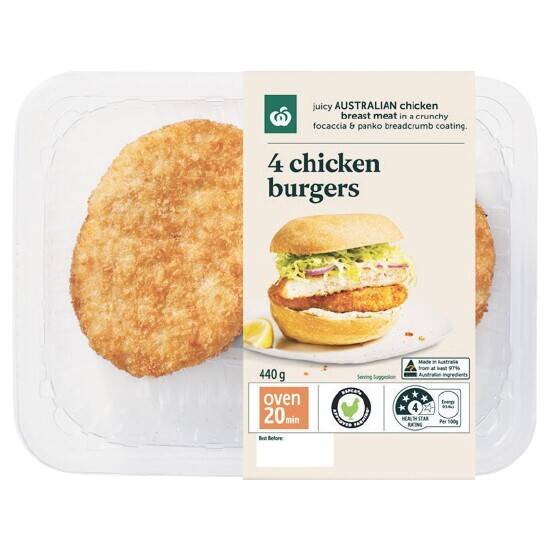 Woolworths chicken burger varieties 440g with rspca approved chicken