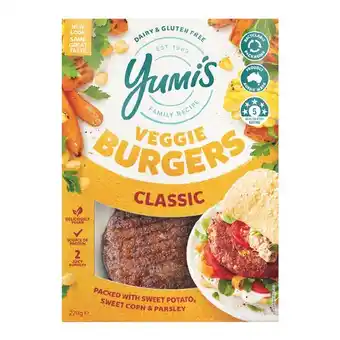 Woolworths Yumi’s veggie burgers 220g pk 2 offer
