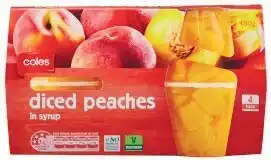 Coles Coles Diced Peaches in Syrup 4 Pack 500g offer