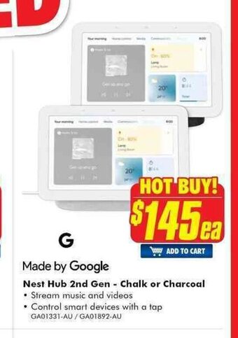 The Good Guys Made by Google - Nest Hub 2nd Gen - Chalk or Charcoal offer