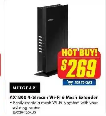 The Good Guys Netgear - AX1800 4-Stream Wi-Fi 6 Mesh Extender offer