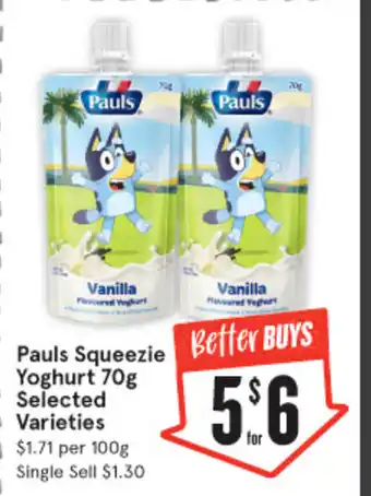 IGA Pauls Squeezie Yoghurt 70g offer