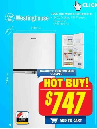 The Good Guys Westinghouse - 320L Top Mount Refrigerator offer