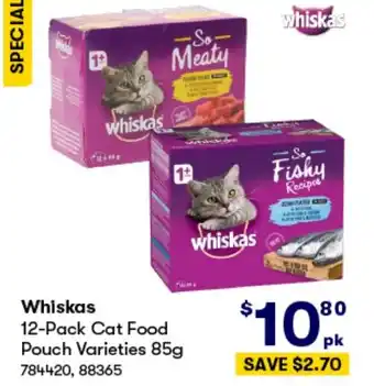 BIG W whiskas 12-Pack Cat Food Pouch Varieties 85g offer