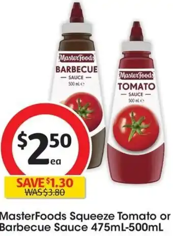 Coles MasterFoods Squeeze Tomato or Barbecue Sauce 475mL-500mL offer