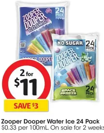 Coles Zooper Dooper Water Ice 24 Pack offer