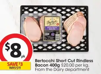 Coles Bertocchi Short Cut Rindless Bacon 400g offer