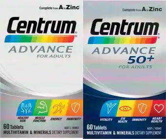 Coles Centrum Advance Multivitamins 60 Pack or Centrum Advance 50+ Multivitamins 60 Pack offer