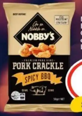 IGA Nobby's Spicy BBQ Pork Crackle 50g or Flavoured Bacon Bites 40g offer