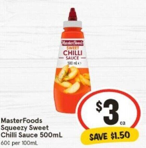 MasterFoods Squeezy Sweet Chilli Sauce 500mL offer at IGA