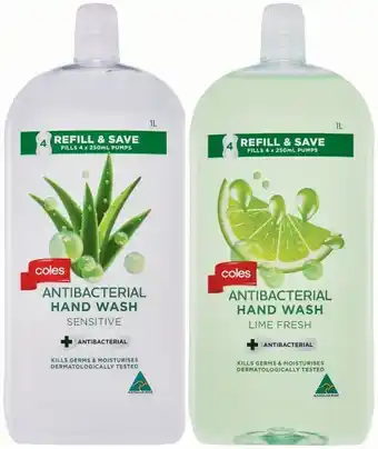 Coles Coles Antibacterial Hand Wash Refill 1 Litre offer