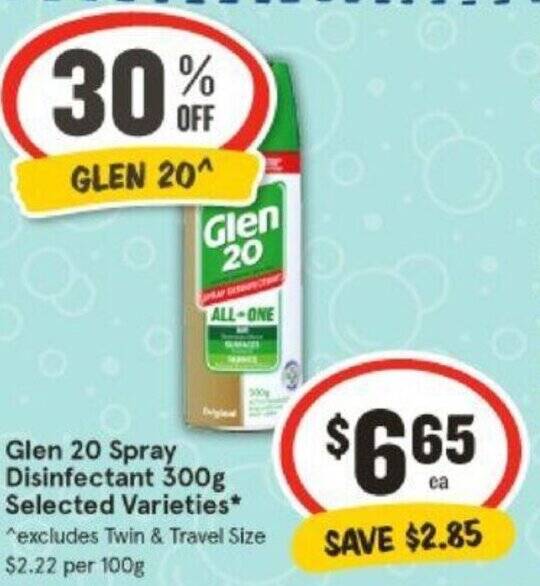 Glen 20 Spray Disinfectant 300g offer at IGA