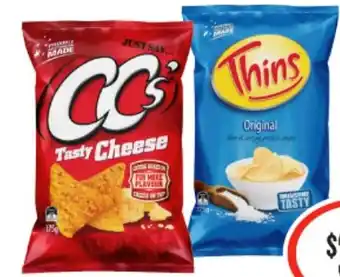 IGA CC's Corn Chips or Thins Chips 110-175g offer