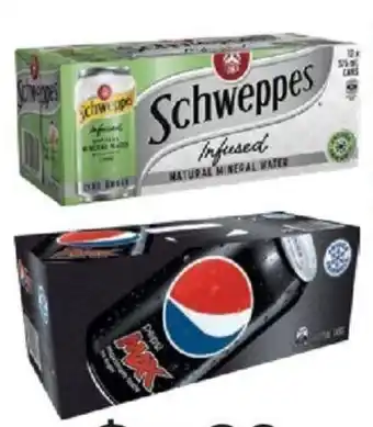 Drakes Pepsi or Schweppes Infused Mineral Water 10x375ml offer