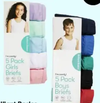 BIG W Brilliant Basics Kids 5-Pack Briefs Sizes 2-3 to 10-12 1098275, 1098255 offer