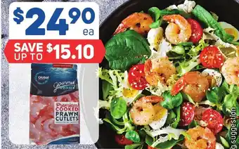 Foodland Global Seafoods Cooked & Peeled Tail On Prawns 1kg offer