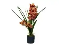 LivingStyles Denise Artificial Cymbidium Orchid in Pot, 70cm, Orange Flower offer