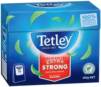 Tetley extra strong pure black tea bags 50 pack