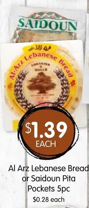 Spudshed Al Arz Lebanese Bread or Saidoun Pita Pockets 5pc offer