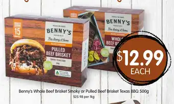 Spudshed Benny's Whole Beef Brisket Smoky or Pulled Beef Brisket Texas BBQ 500g offer