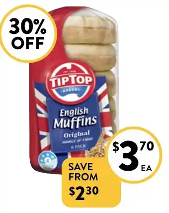 Foodworks Tip Top English Muffins 6 Pack offer