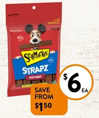 Foodworks Schmackos Stix or Strapz Dog Treats 200g offer